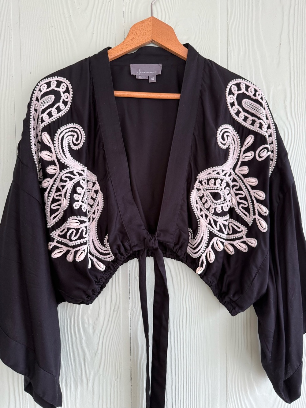 By Anthropologie Embellished Tie-Front Top, One Size - Picture 12 of 16